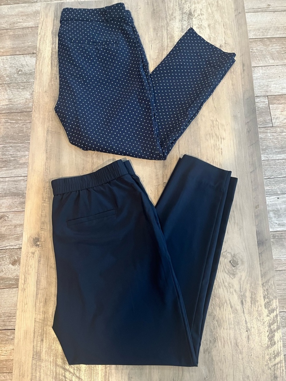 Banana Republic Women’s Navy Polka Dot & Solid Pull-On Trousers (2 Pant Bundle)